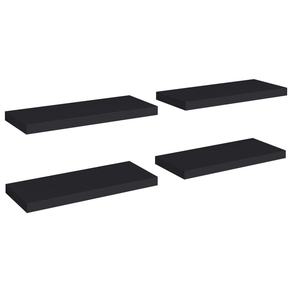 4 db fekete MDF fali polc 60 x 23,5 x 3,8 cm (323834)