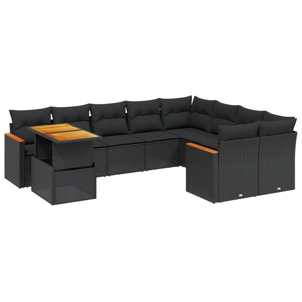 10 részes fekete polyrattan kerti ülőgarnitúra párnákkal (3273239)