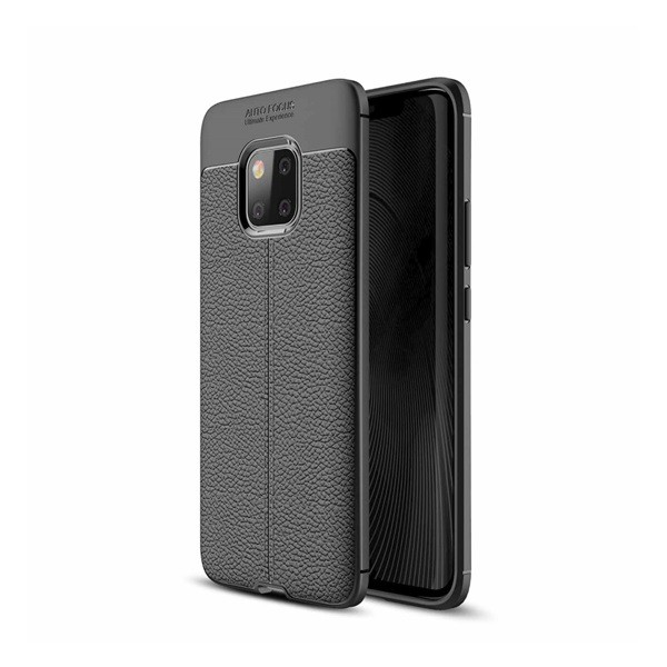 Szilikon telefonvédő (közepesen ütésálló, bőr hatású, varrás minta) FEKETE [Huawei Mate 20 Pro] (5996457818068)