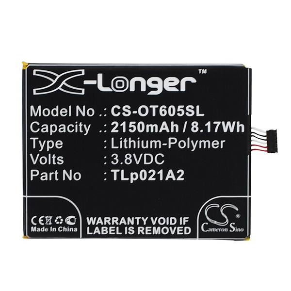 Cameron Sino Li-Polymer akku (3.8V/2150mAh, Alcatel TLp021A2 kompatibilis) FEKETE Alcatel Idol 2S (OT-6050) (CS-OT605SL)