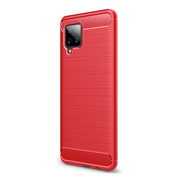 Szilikon telefonvédő (közepesen ütésálló, légpárnás sarok, szálcsiszolt, karbon minta) PIROS [Samsung Galaxy A42 5G (SM-A425F)] (5996591024189)