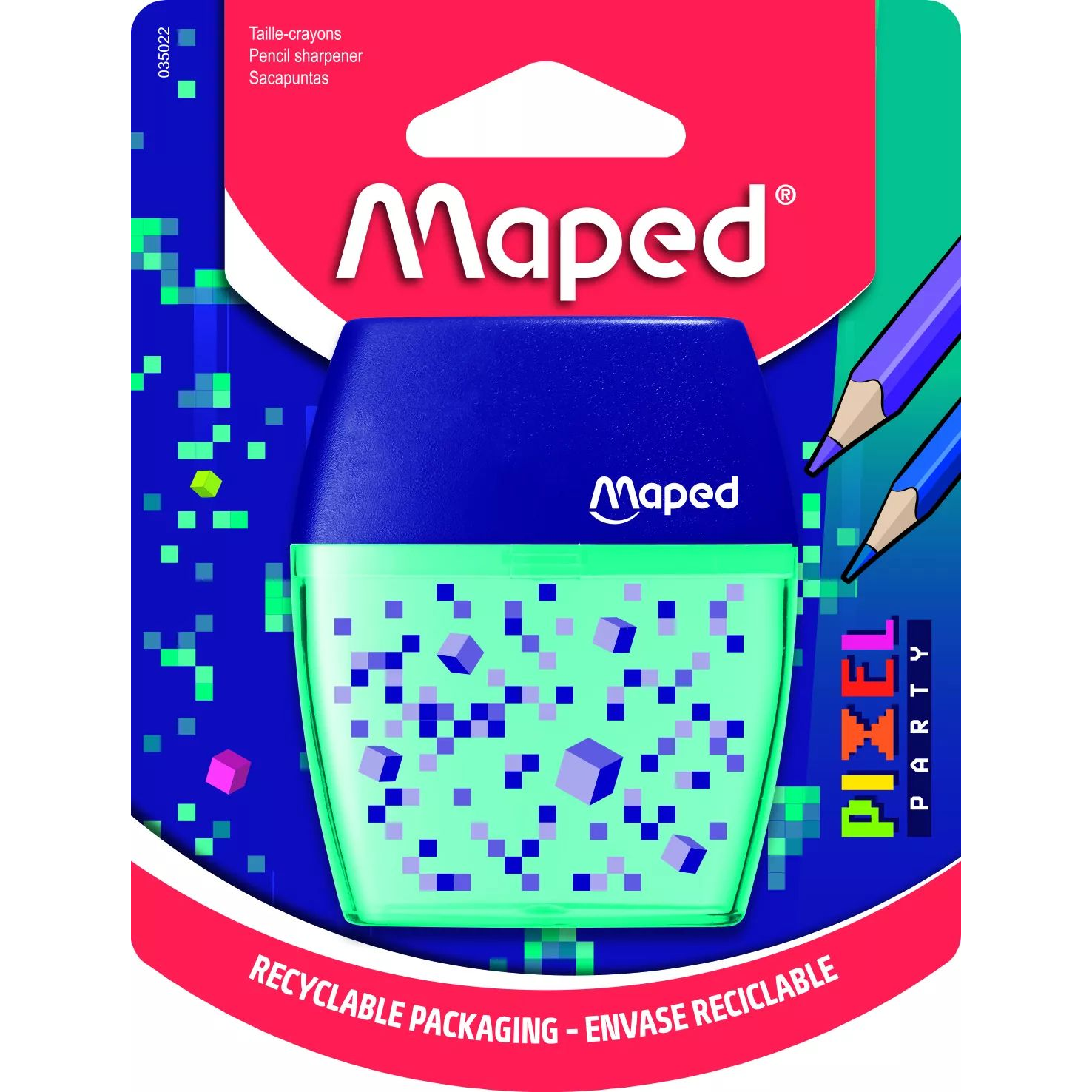 Maped Pixel Party Kétlyukú tartályos kézi hegyező - Kék/Zöld (IMA035022)