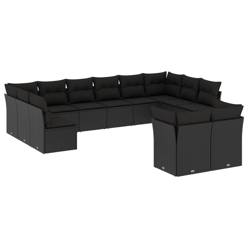 12 részes fekete polyrattan kerti ülőgarnitúra párnákkal (3250264)