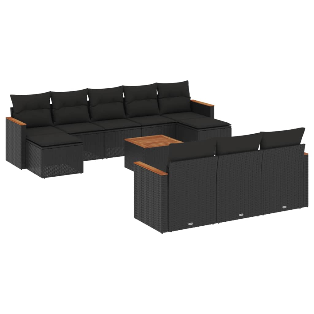 11 részes fekete polyrattan kerti ülőgarnitúra párnákkal (3226419)