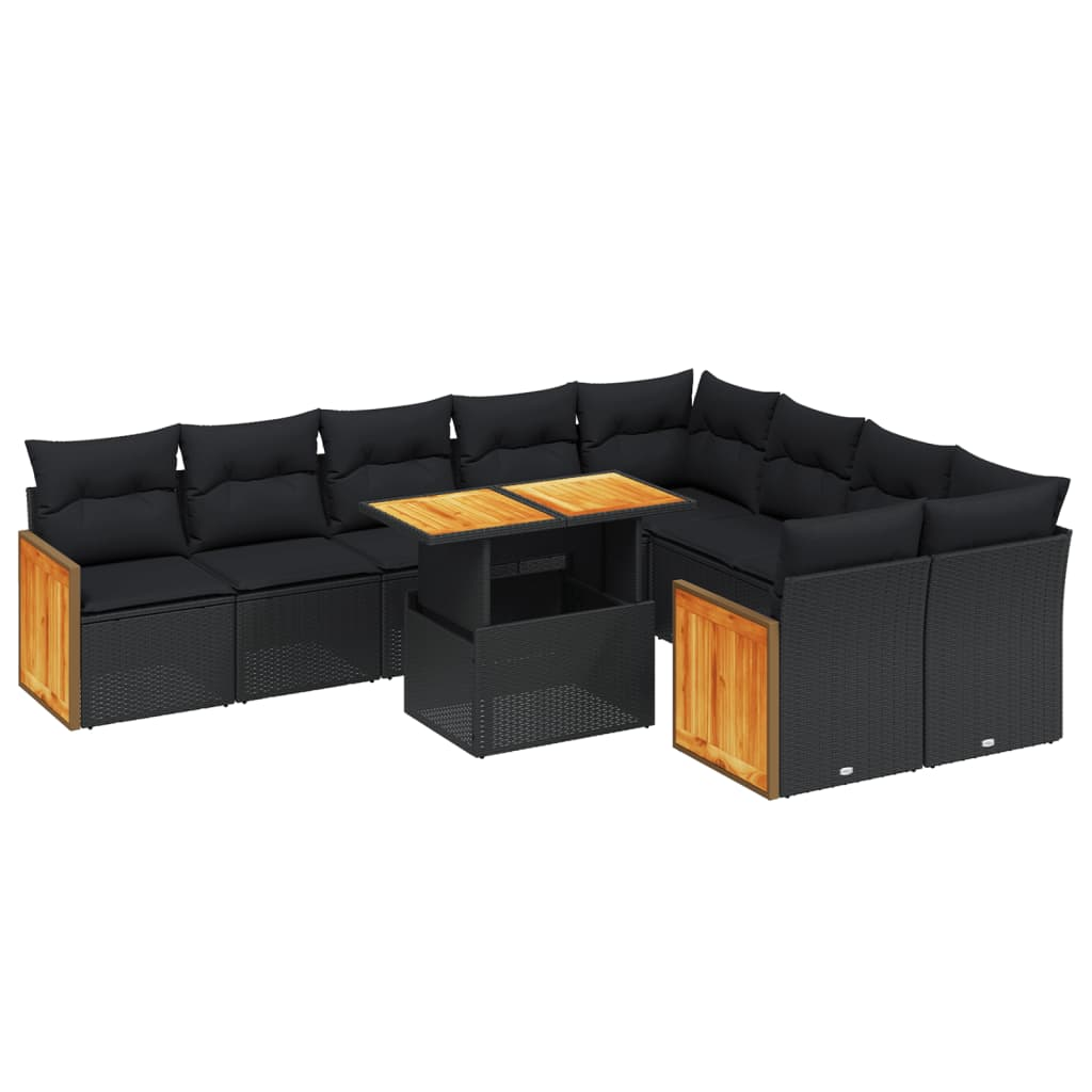 10 részes fekete polyrattan kerti ülőgarnitúra párnákkal (3274114)
