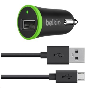 Incarcator auto Belkin, Cablu MicroUSB inclus, 2.4A, 12W, Black