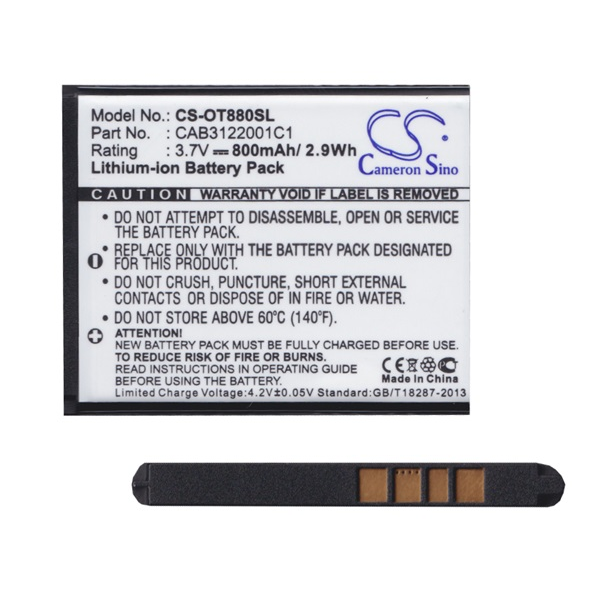 Cameron Sino akku 800mAh LI-ION (CAB3122001C1, CAB3120000C1, CAB20K0000C1, TB-04BA, BY42, BTR510AB kompatiblis) Alcatel OT-2045 / OT-815 / 2005 (CS-OT880SL)