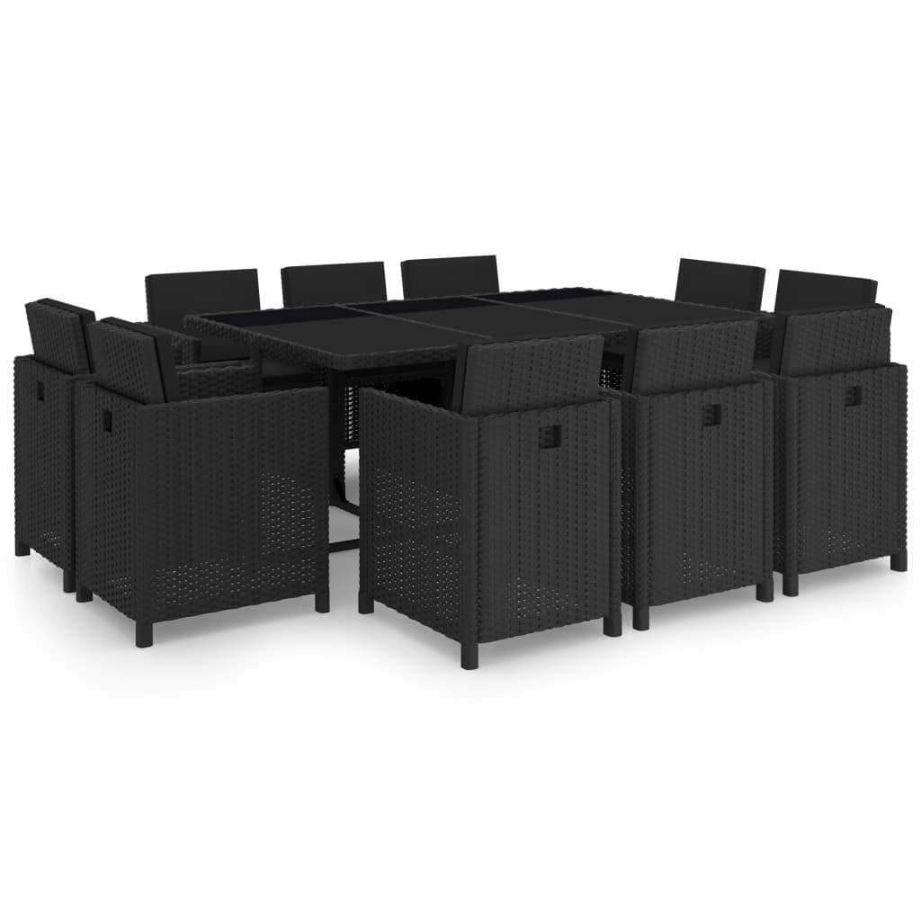 11-részes fekete polyrattan kültéri étkezőszett párnákkal (46379)