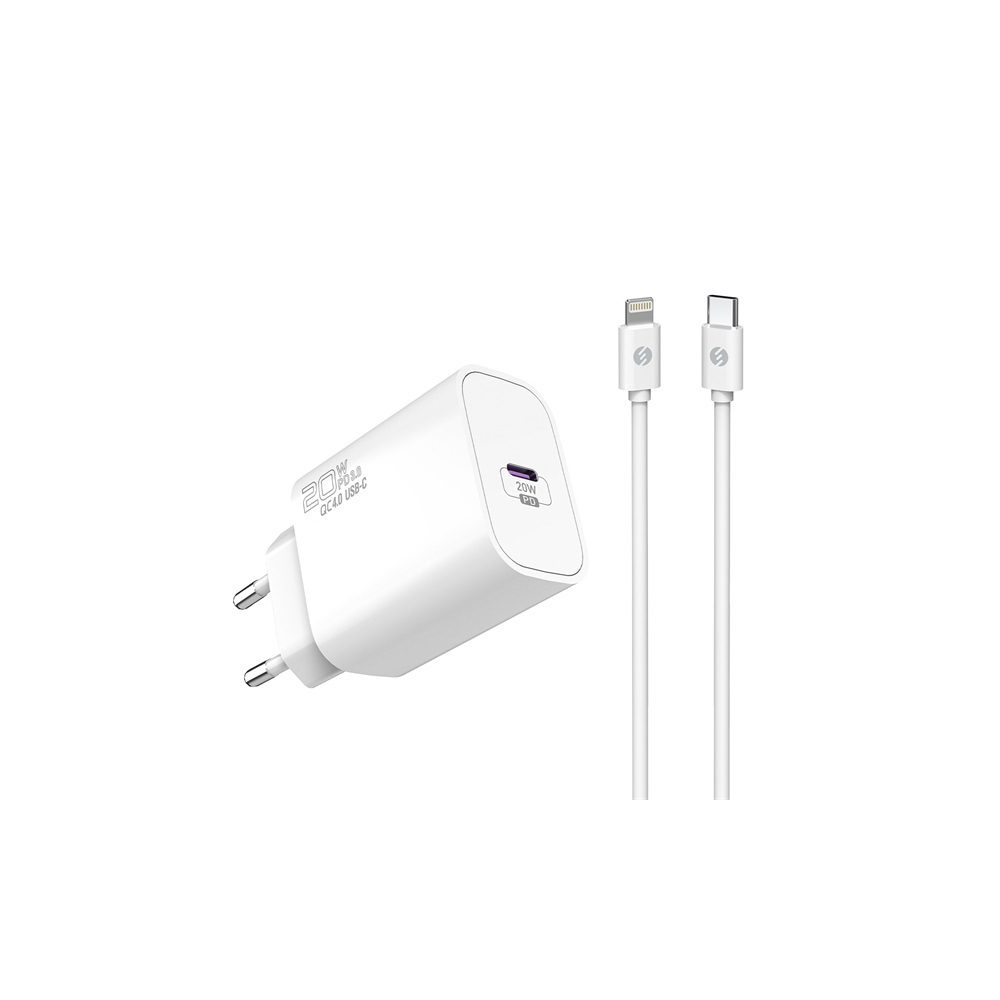 S-Link SL-EC62PD USB Type-C Hálózati töltő + Lightning 100cm Töltőkábel - Fehér (20W) (36399)