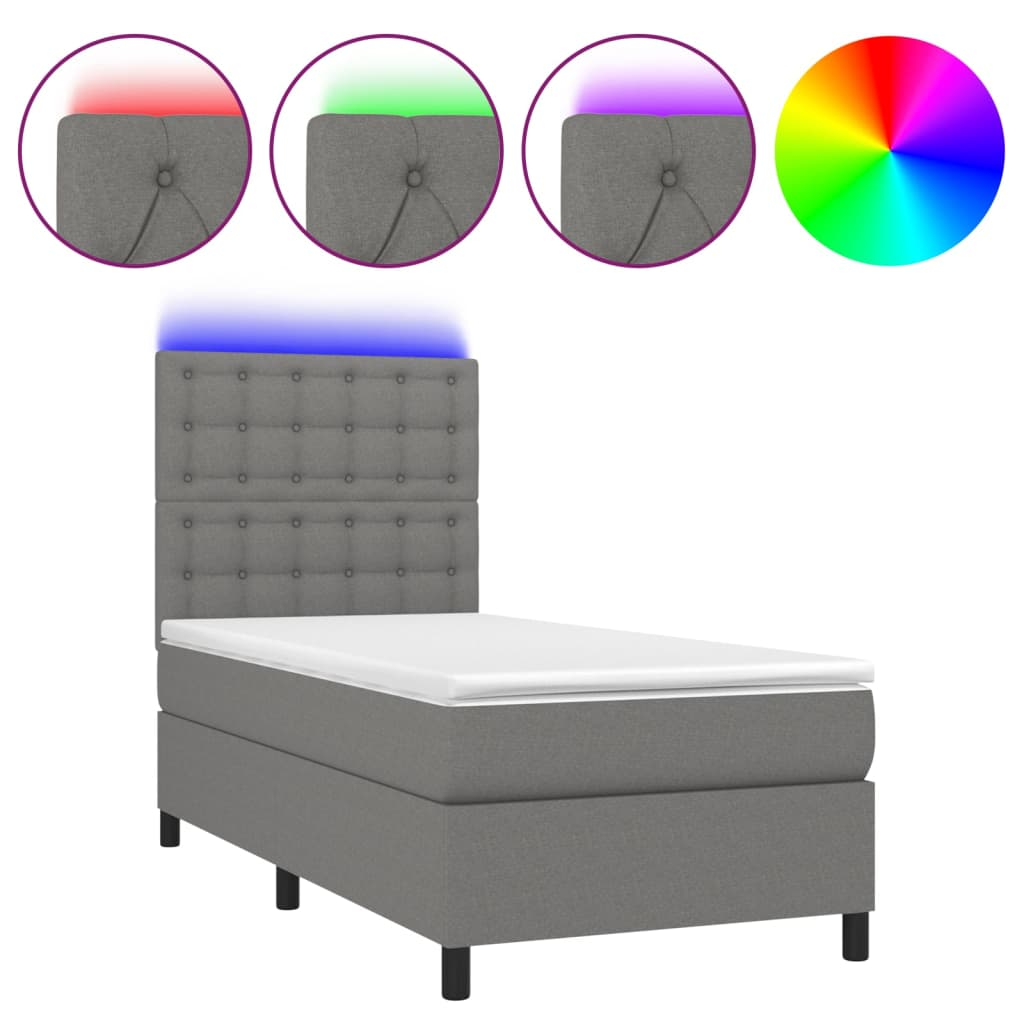 sötétszürke szövet rugós és LED-es ágy matraccal 80 x 200 cm (3135150)