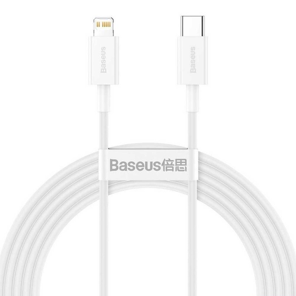 USB Type-C кабел за зареждане и данни, Lightning, 200 см, 20W, против счупване, бързо зареждане, PD, Baseus Superior, CATLYS-C02, бял (RS120699)