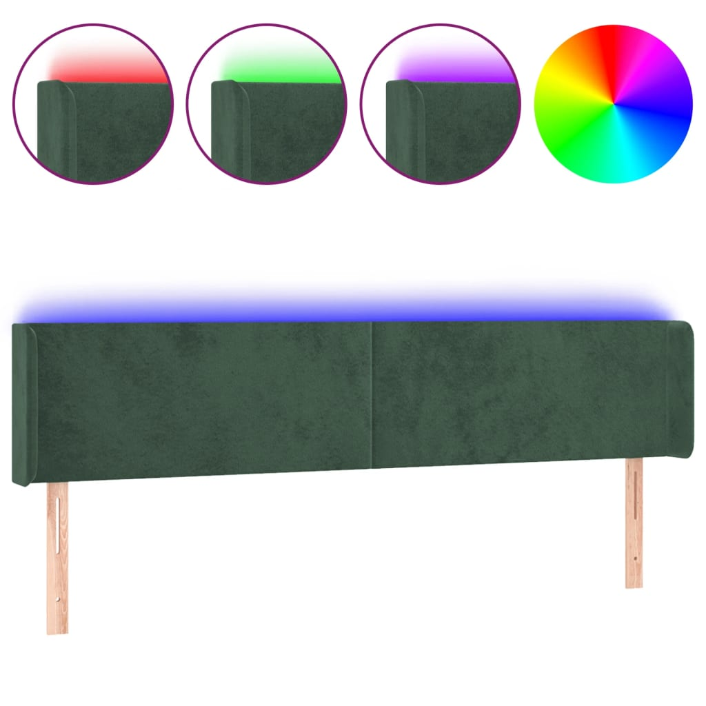 sötétzöld bársony LED-es fejtámla 183 x 16 x 78/88 cm (3123019)