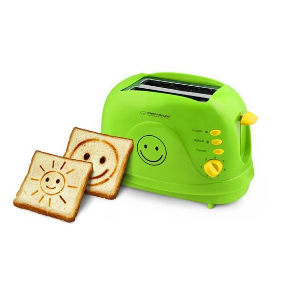 TOUSTOVAČ SMILEY ZELENÝ 750W VELKÝ VÝKON 2 TOASTY PRO DĚTI KŘUPAVÉ SMAJLÍKY