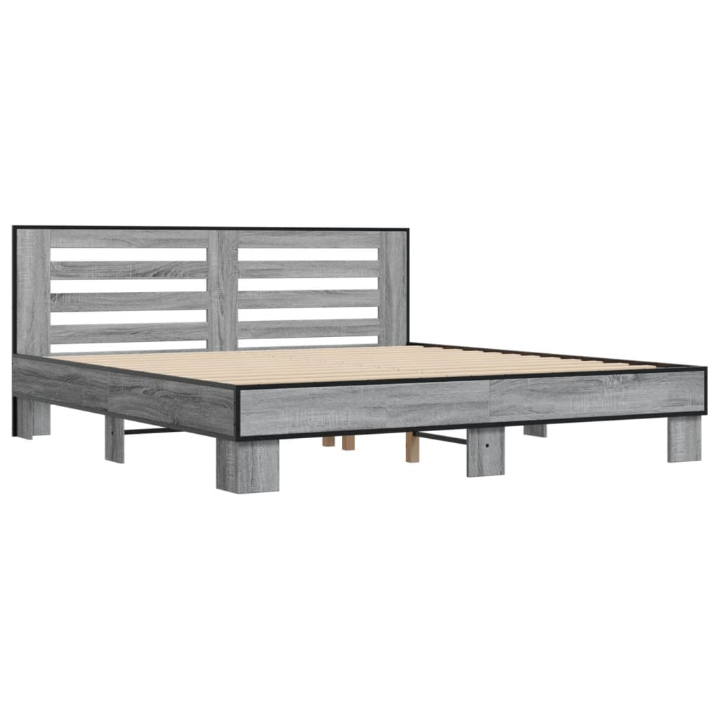 szürke sonoma szerelt fa és fém ágykeret 200 x 200 cm (3280085)