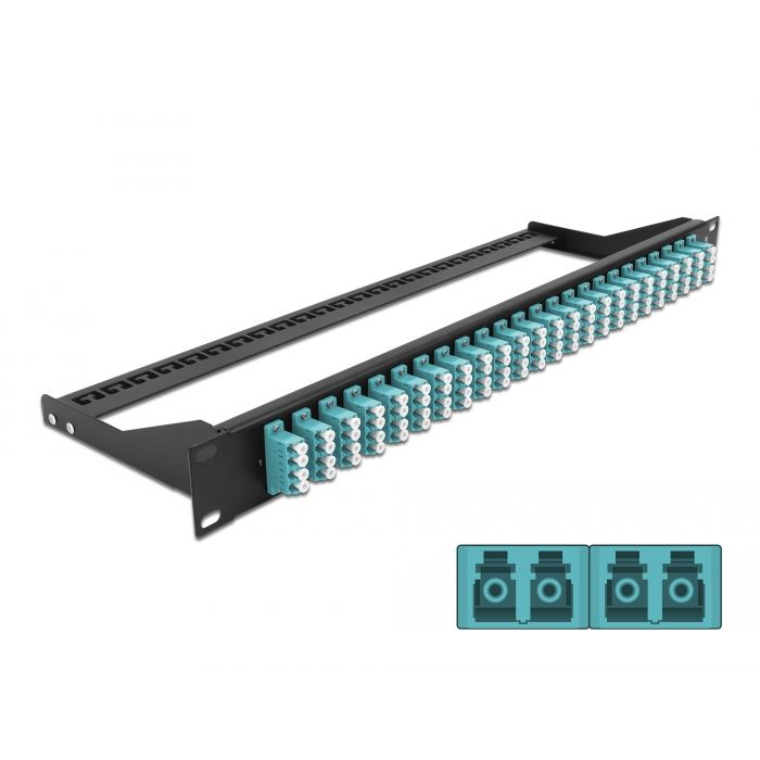 Delock 19 száloptikás csatlakozó panel 24 portos LC Quad vízkék (43401) (DE43401)