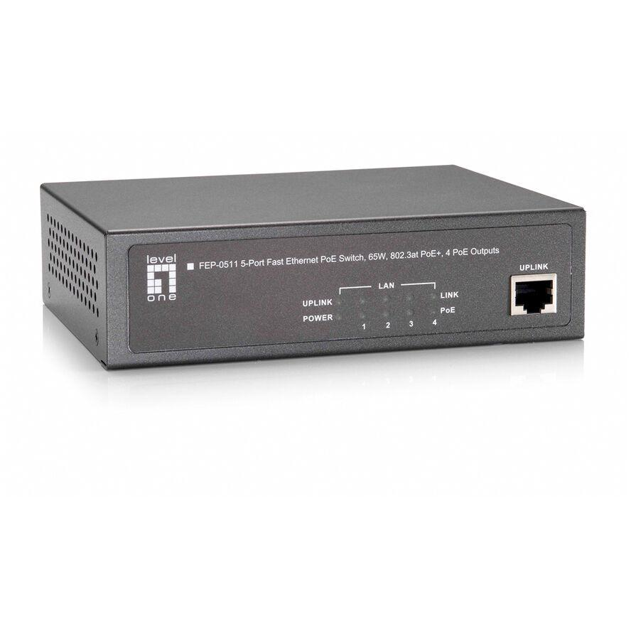 LevelOne FEP-0511 hálózati kapcsoló Fast Ethernet (10/100) Ethernet-áramellátás (PoE) támogatása Szürke (FEP-0511)
