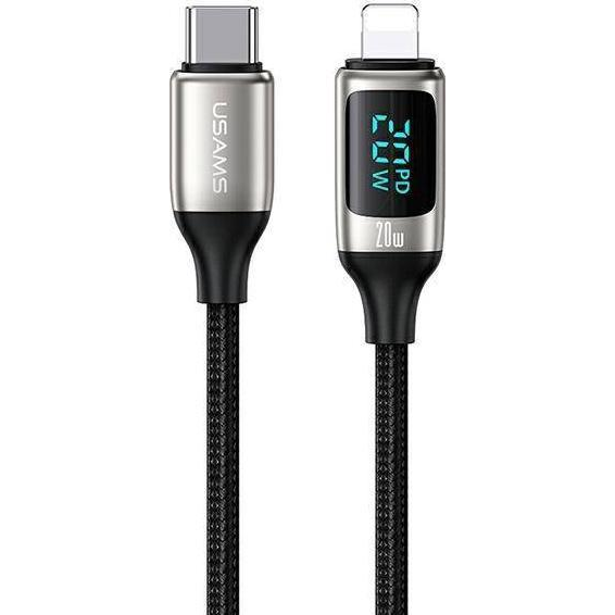 Usams U78 adatkábel (Type-C - lightning, 20W, PD gyorstöltő, 120cm, cipőfűző, LED kijelző) FEHÉR (SJ545USB02)
