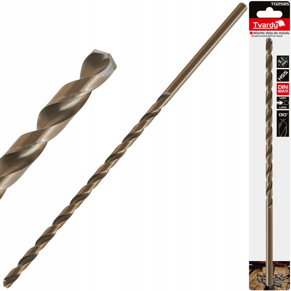 Wiertło złote do metalu długie 8.5 x 305mm HSS DIN1869 (25/100)