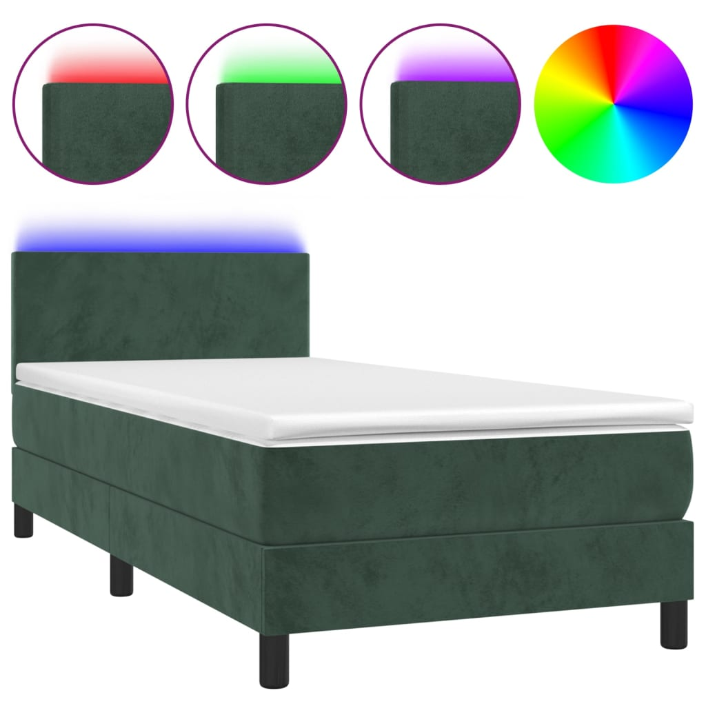 sötétzöld bársony rugós és LED-es ágy matraccal 90x200 cm (3134264)