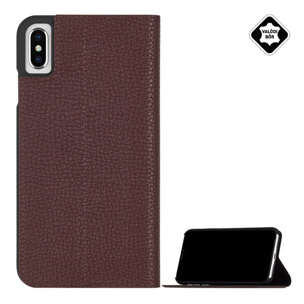 CASE-MATE BARELY THERE FOLIO tok álló, valódi bőr (FLIP, oldalra nyíló, bankkártya tartó, asztali tartó funkció) BARNA [Apple iPhone XS Max 6.5]