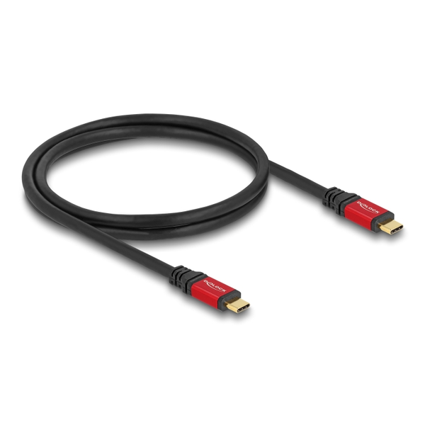 Delock USB 2.0 kábel USB Type-C  apa - apa PD 3.1 240 W E-Marker 1 m piros fém (80050)