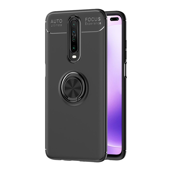 Szilikon telefonvédő (asztali tartó funkció, telefontartó gyűrű, 360°-ban forgatható, beépített fémlemez) FEKETE [Xiaomi Redmi K30 / K30 5G] (5996457934799)