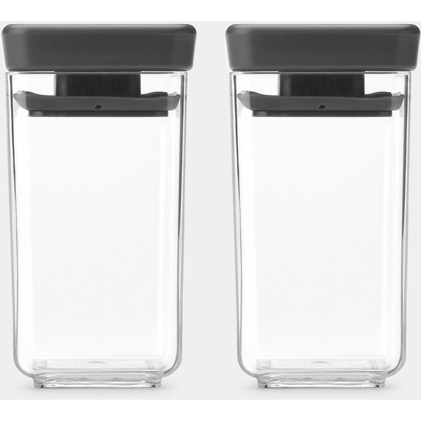 Brabantia tárolóedény készlet, 3db-os, 2x1,5L/1x3,5L, egymásra rakható, légmentes záródás, szögletes, sötétszürke, átlátszó műanyag tartály - 230783