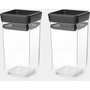 Brabantia tárolóedény készlet, 3db-os, 2x1,5L/1x3,5L, egymásra rakható, légmentes záródás, szögletes, sötétszürke, átlátszó műanyag tartály - 230783