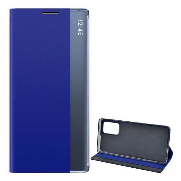 Tok álló, textil hatású (aktív FLIP, oldalra nyíló, asztali tartó funkció, Smart View Cover) SÖTÉTKÉK [Samsung Galaxy A72 5G (SM-A726F)] (5996591043494)