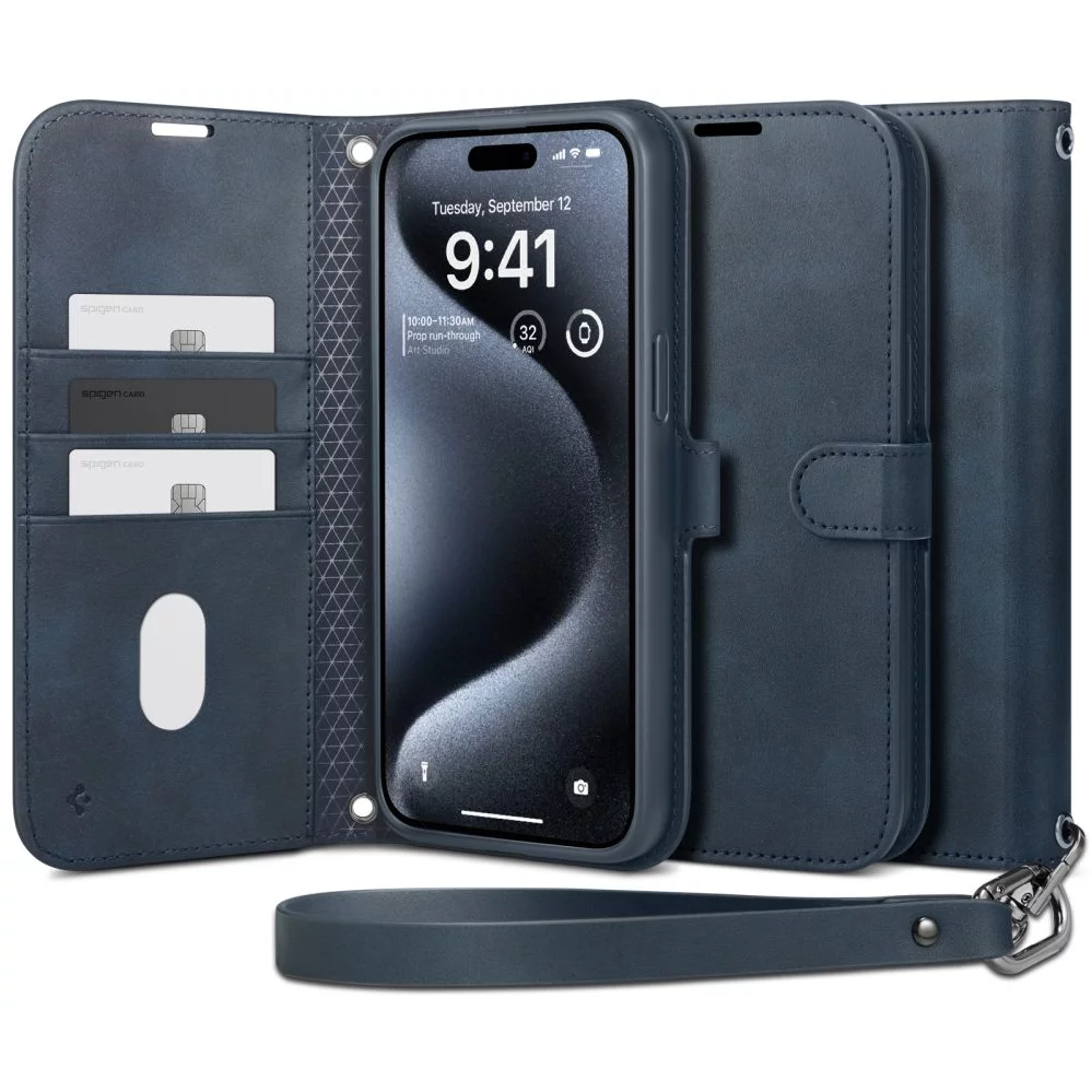 Spigen Wallet S Pro iPhone 15 Pro fliptok tengerészkék (ACS06741) (ACS06741)