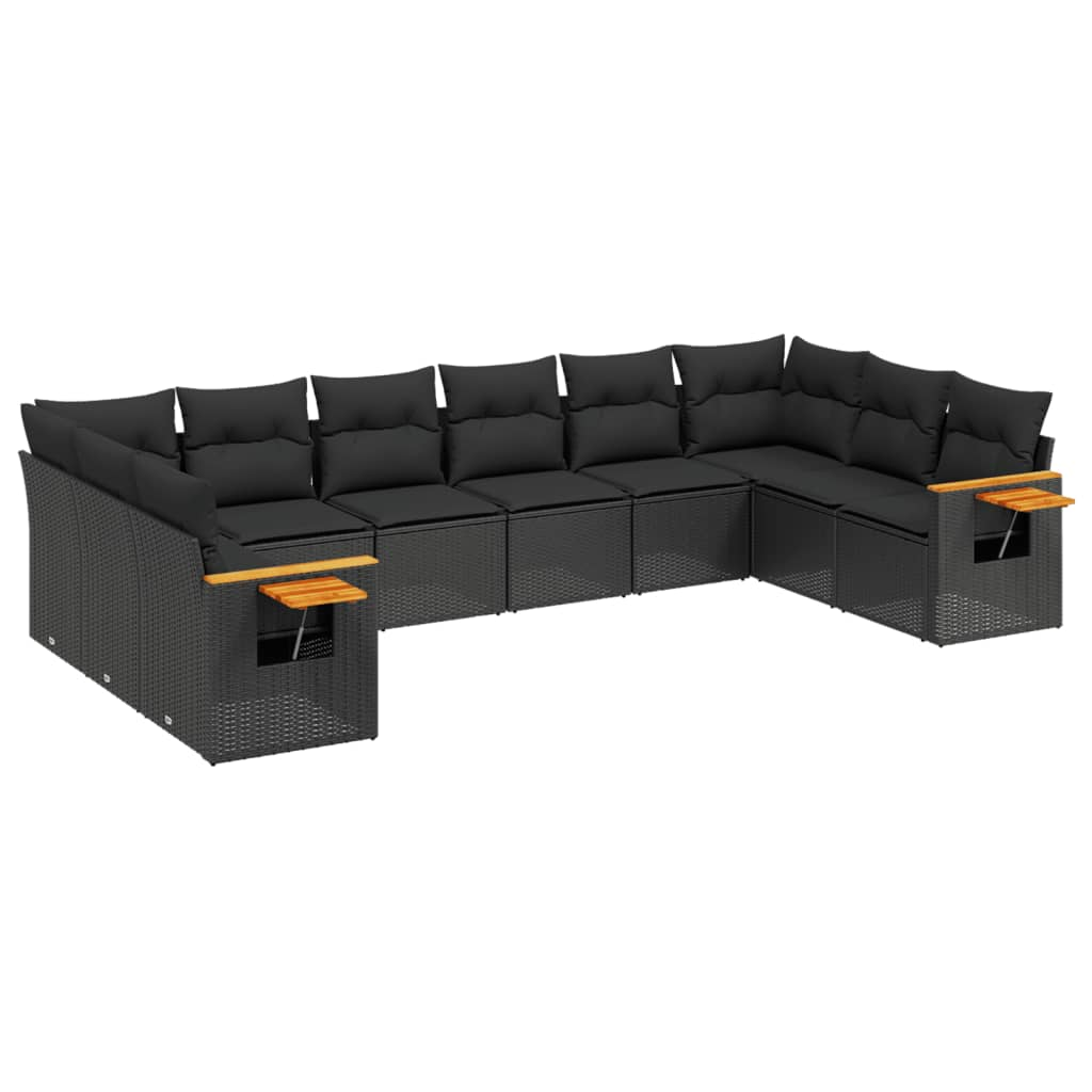 10 részes fekete polyrattan kerti ülőgarnitúra párnákkal (3259563)