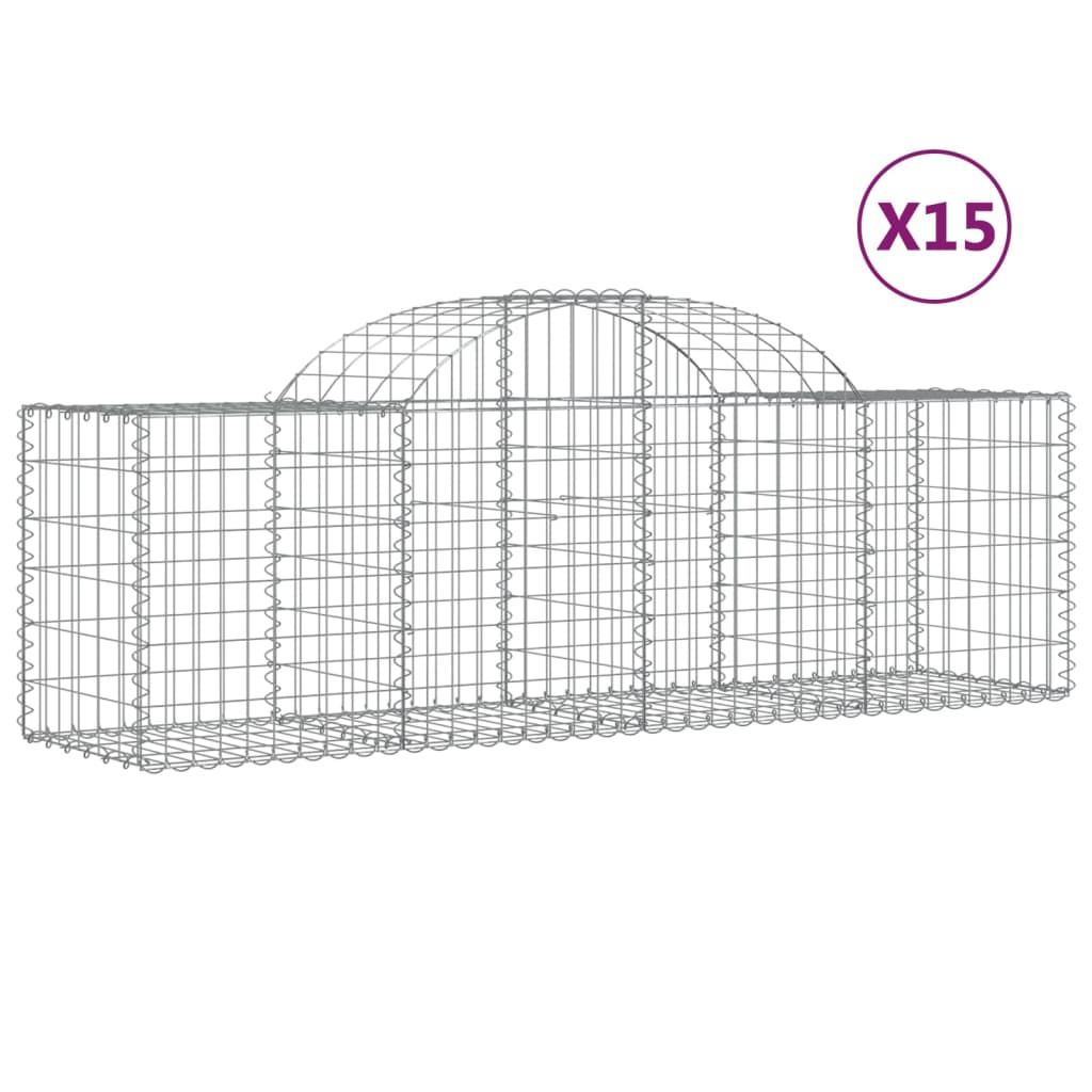 15 db íves horganyzott vas gabion kosár 200x50x60/80 cm (3146291)