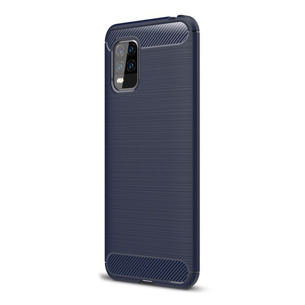 Szilikon telefonvédő (közepesen ütésálló, légpárnás sarok, szálcsiszolt, karbon minta) SÖTÉTKÉK [Xiaomi Mi 10 Lite 5G] (5996457961764)