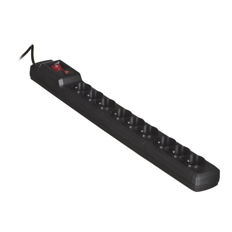 Activejet Combo 220V hálózati elosztó 9 aljzatos túlfeszültség védelemmel 5.0m - Fekete (COMBO 9GN 5M)