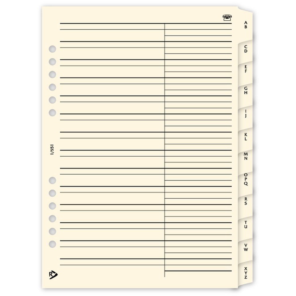 Realsystem 146 x 210mm Telefon regiszter gyűrűs naptár kiegészítő - Krém (1551-00)