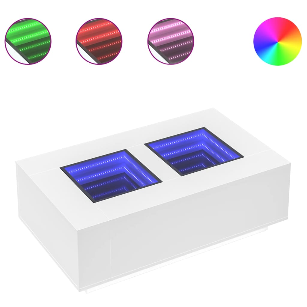 fehér végtelen hatású LED-es dohányzóasztal 116 x 69 x 40 cm (3284056)