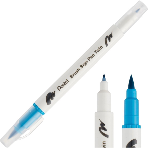 Kétoldalas ecsetfilc kalligráfiához Brush Sign Pen Twin Pentel Türkiz
