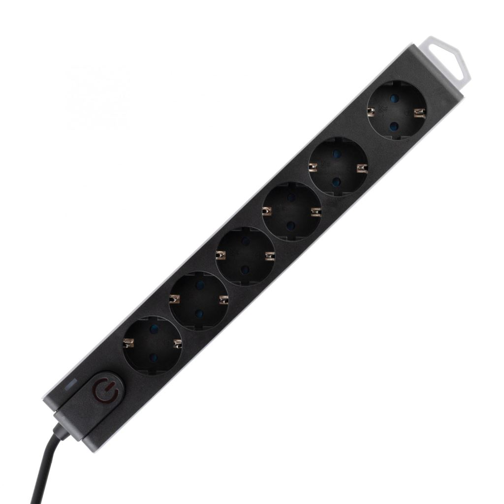 Somogyi Túlfeszültség védett elosztó, 6 aljzat, 1.5m, fekete (NVT 6K/BK) (NVT 6K/BK)