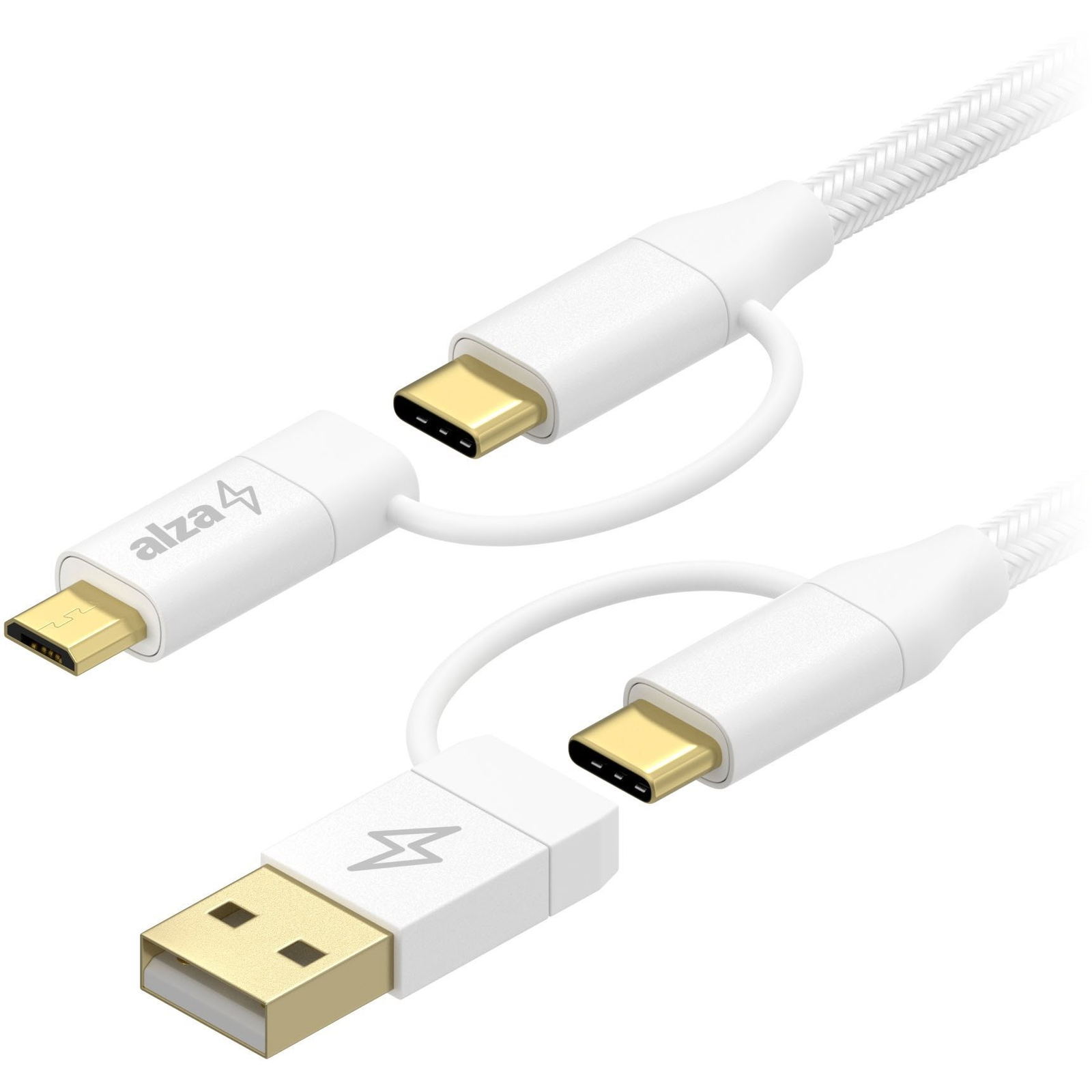 AlzaPower MultiCore 4in1 USB 60W 480Mbps 2m fehér (APW-CBM402W)