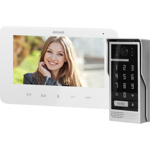 Orno Videó-Intercom Készlet, Kihangosító, Színes, LCD 7", Intercom, Billentyűzettel, Felületre Szerelhető, Fehér, Scuti