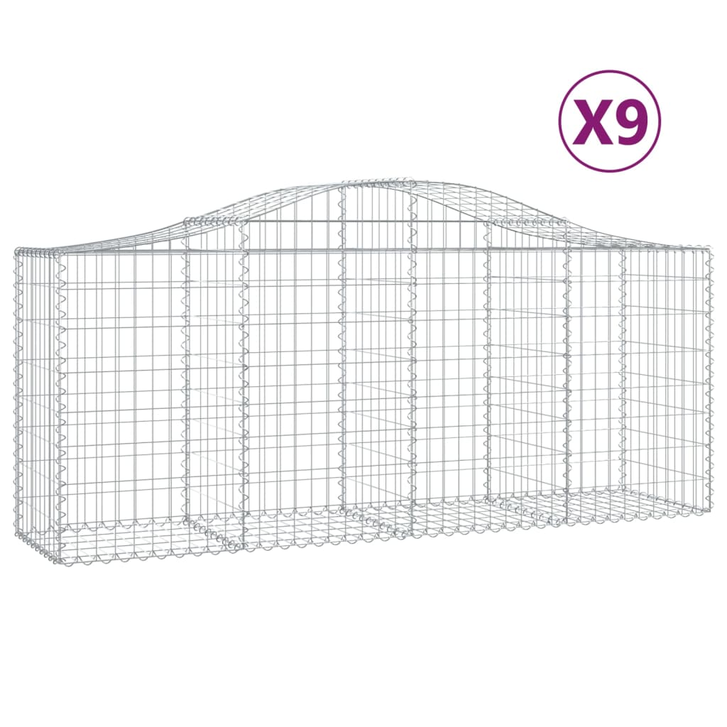 9 db íves horganyzott vas gabion kosár 200x50x80/100 cm (3145626)