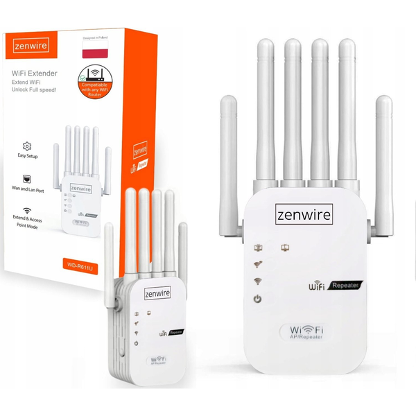 Zenwire WD-R611U WiFi repetitor/razširjevalnik dosega 300 Mbps 2,4 GHz z 6 antenami, LAN/WAN, način AP, zunanji (outdoor)