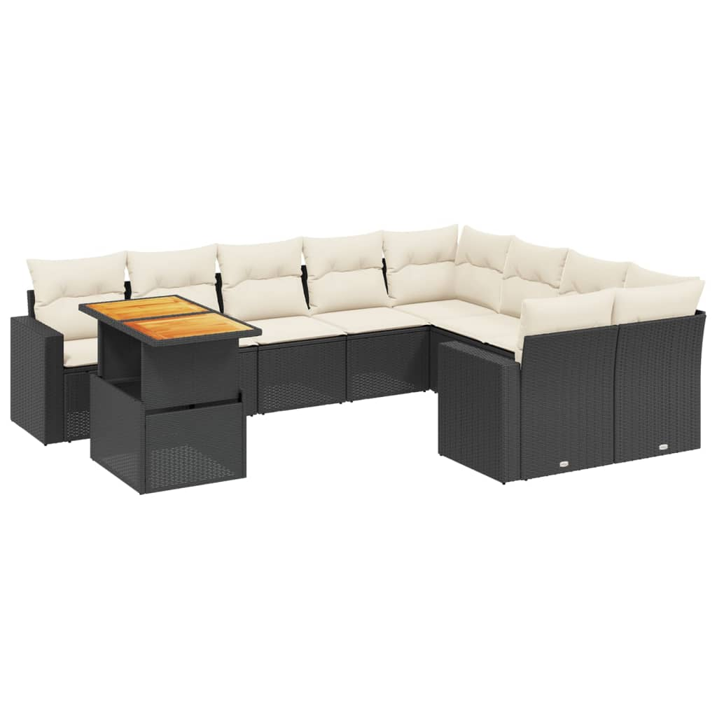 10 részes fekete polyrattan kerti ülőgarnitúra párnákkal (3271476)