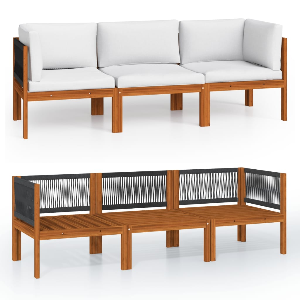 3 személyes tömör akácfa kerti kanapé párnával (3057883)