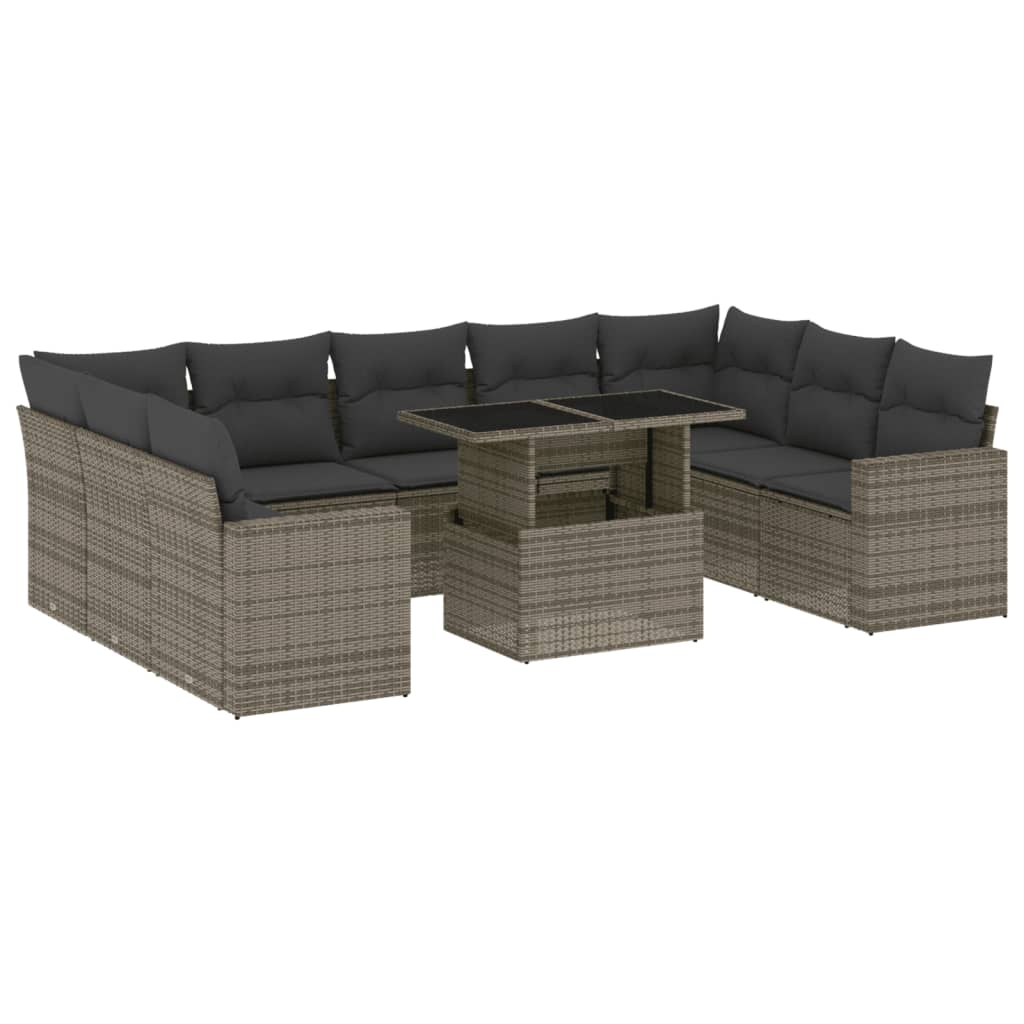 10 részes szürke polyrattan kerti ülőgarnitúra párnákkal (3267480)