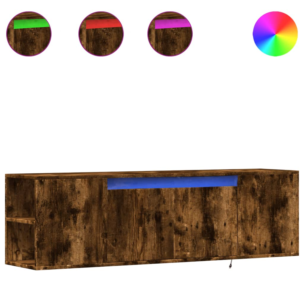 füstös tölgy színű fali TV-szekrény LED-ekkel 135x31x39,5 cm (852387)