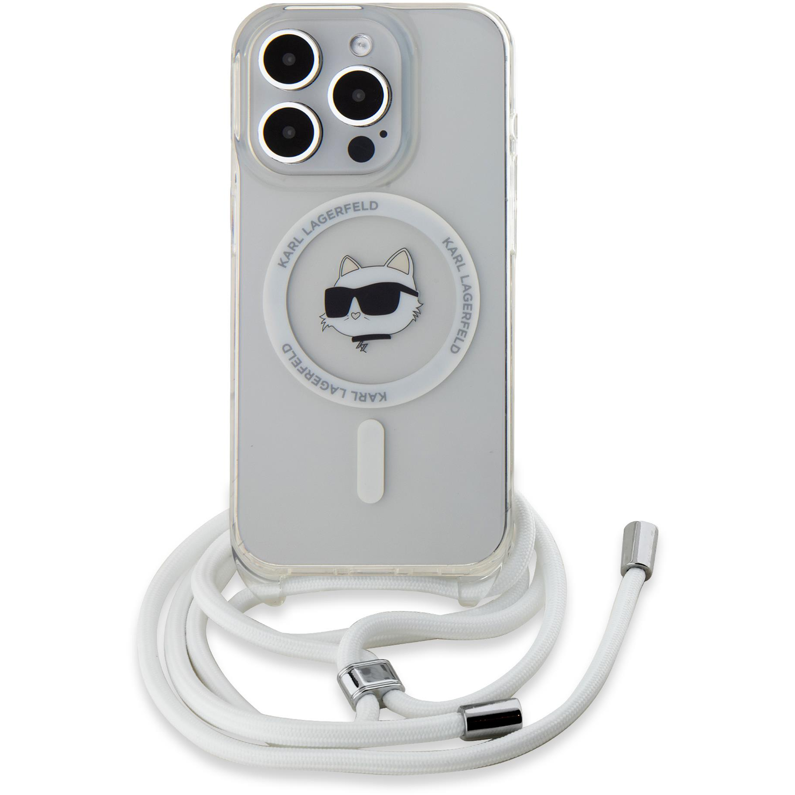 Karl Lagerfeld IML Crossbody Choupette Head MagSafe iPhone 15 Pro Max átlátszó tok (KLHMP15XHCCHNT)
