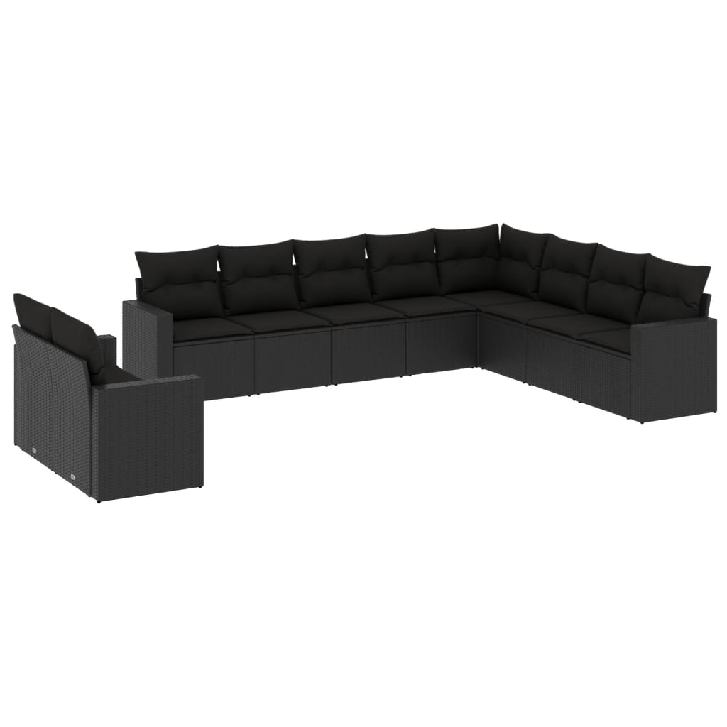 10 részes fekete polyrattan kerti ülőgarnitúra párnákkal (3251502)