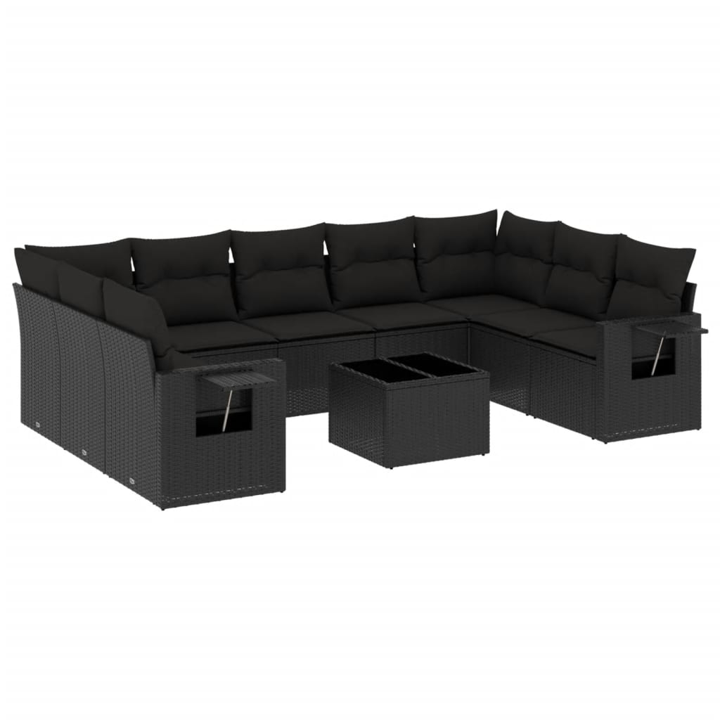 10 részes fekete polyrattan kerti ülőgarnitúra párnákkal (3252942)