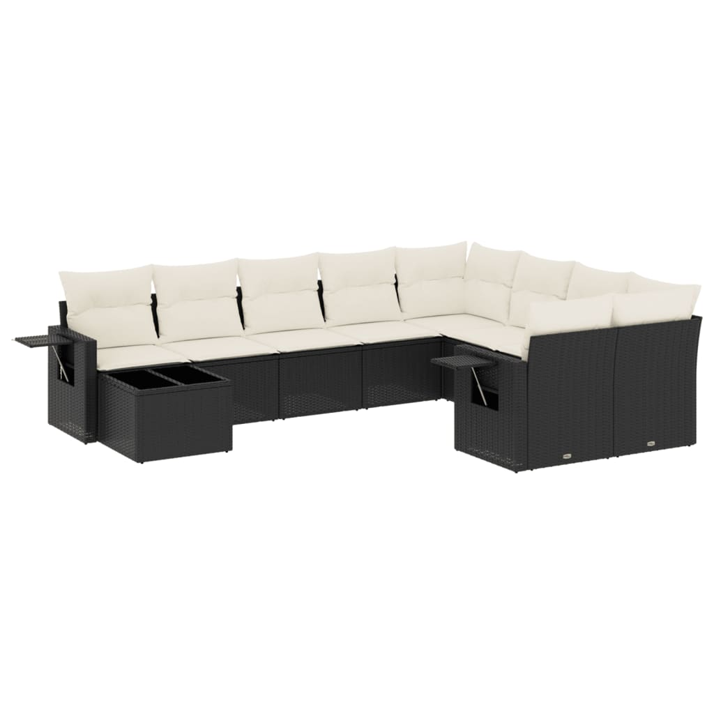 10 részes fekete polyrattan kerti ülőgarnitúra párnákkal (3252993)